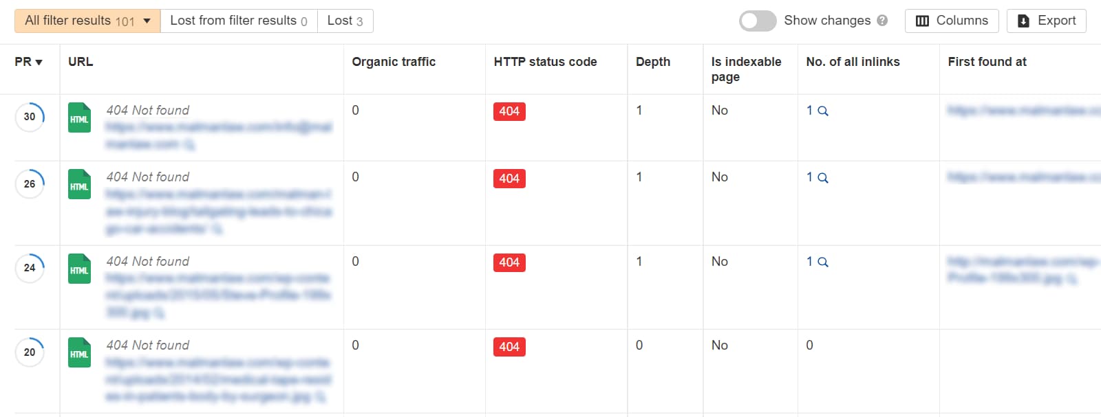 Find 404 errors using ahrefs